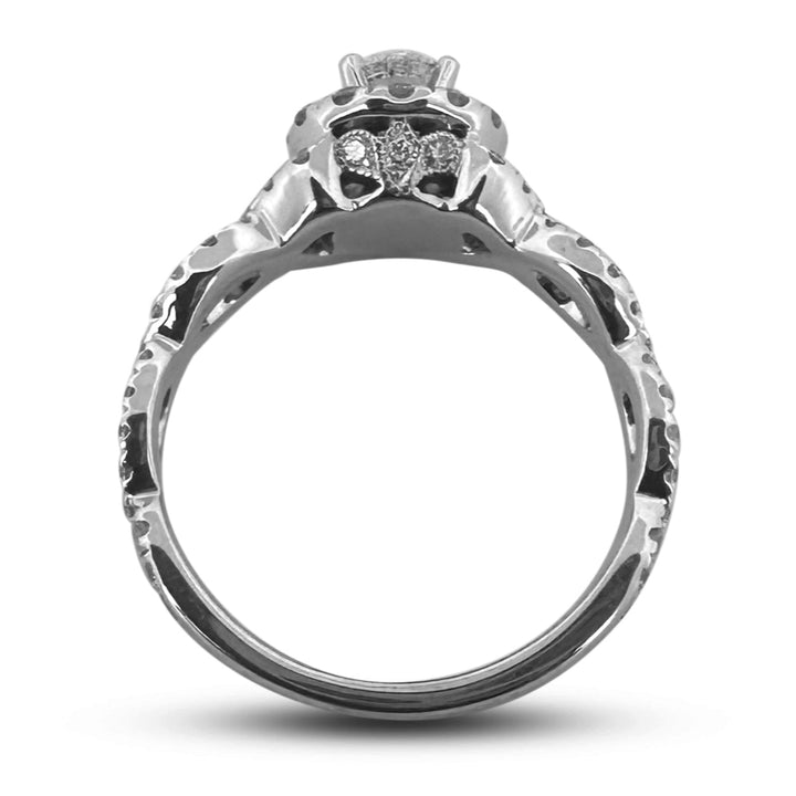 0.92ctw Round Brilliant Natural Diamond Halo Engagement Ring in 14k White Gold by Neil Lane