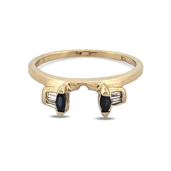 0.79ctw Round Brilliant & Tapered Baguette Natural Diamond with Sapphires Wedding Set in 14k Two-tone Gold