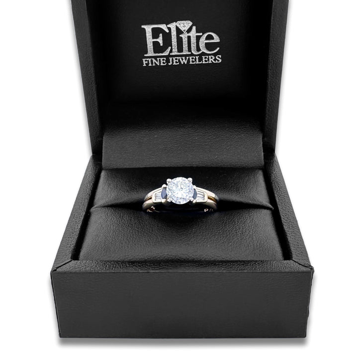 0.79ctw Round Brilliant & Tapered Baguette Natural Diamond with Sapphires Wedding Set in 14k Two-tone Gold