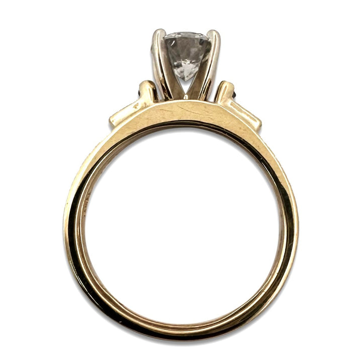 0.79ctw Round Brilliant & Tapered Baguette Natural Diamond with Sapphires Wedding Set in 14k Two-tone Gold