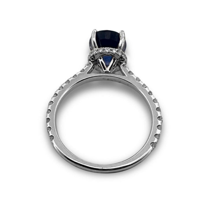 3.19cts Oval Blue Sapphire & Round Brilliant Diamond Hidden Halo Cocktail Ring in 18k White Gold