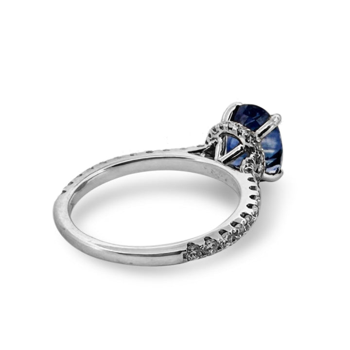 3.19cts Oval Blue Sapphire & Round Brilliant Diamond Hidden Halo Cocktail Ring in 18k White Gold