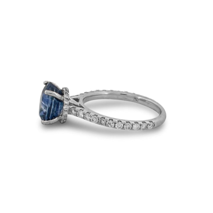 3.19cts Oval Blue Sapphire & Round Brilliant Diamond Hidden Halo Cocktail Ring in 18k White Gold
