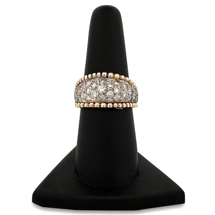 Vintage 1.70ctw Round Brilliant Cut Diamond Pavé Bombé Cocktail Ring in 14k Two-tone Gold