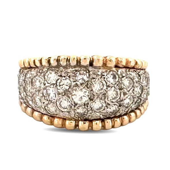 Vintage 1.70ctw Round Brilliant Cut Diamond Pavé Bombé Cocktail Ring in 14k Two-tone Gold
