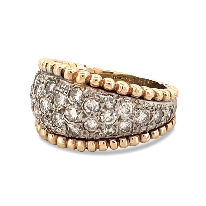 Vintage 1.70ctw Round Brilliant Cut Diamond Pavé Bombé Cocktail Ring in 14k Two-tone Gold