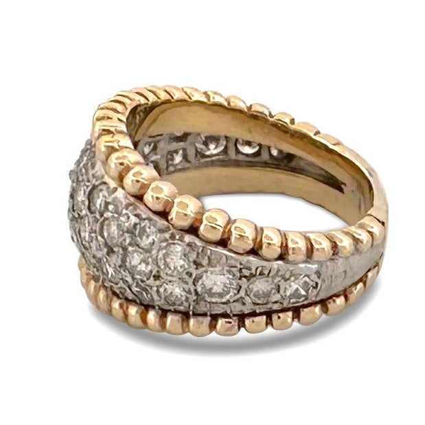 Vintage 1.70ctw Round Brilliant Cut Diamond Pavé Bombé Cocktail Ring in 14k Two-tone Gold