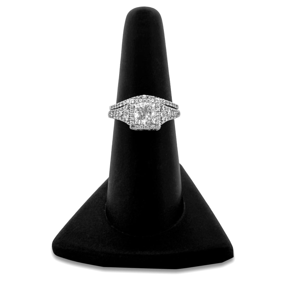 1.87ctw Cushion Cut with Triangle Sides & Double Halo Wedding Set in 14k White Gold
