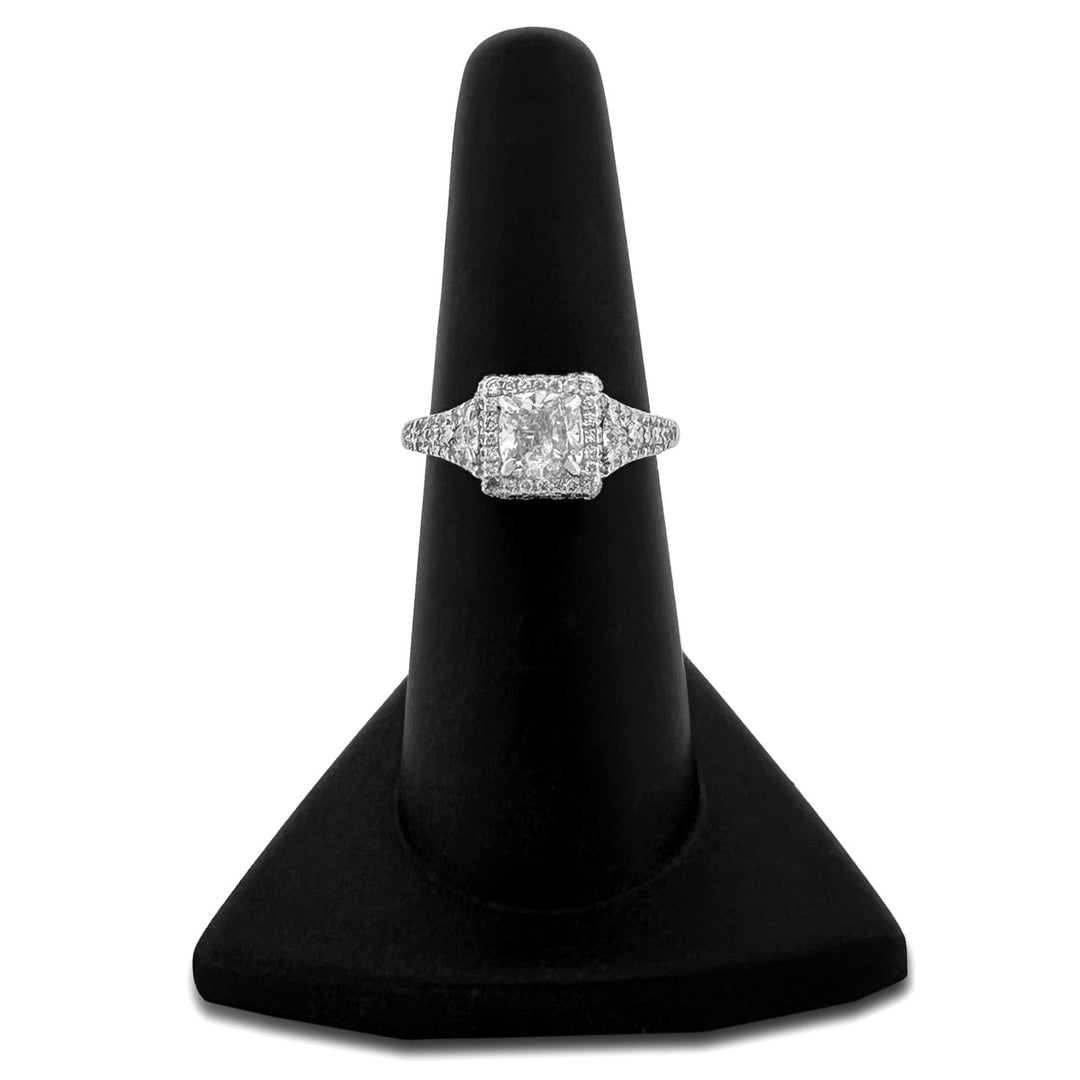 1.87ctw Cushion Cut with Triangle Sides & Double Halo Wedding Set in 14k White Gold