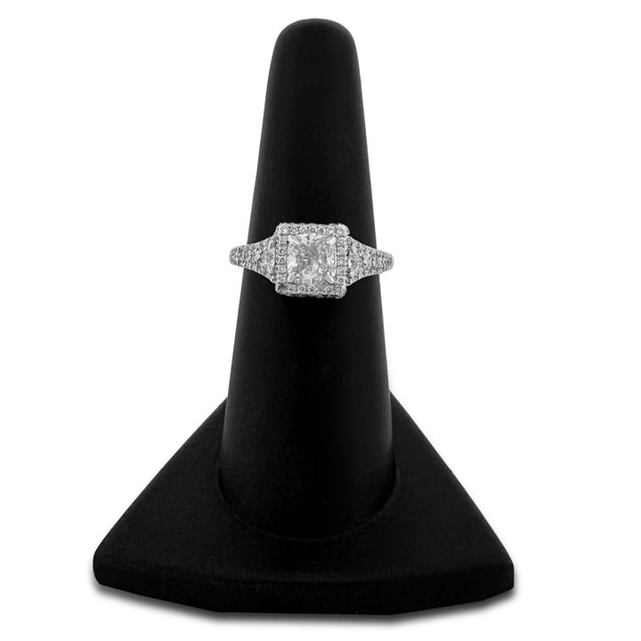 1.87ctw Cushion Cut with Triangle Sides & Double Halo Wedding Set in 14k White Gold