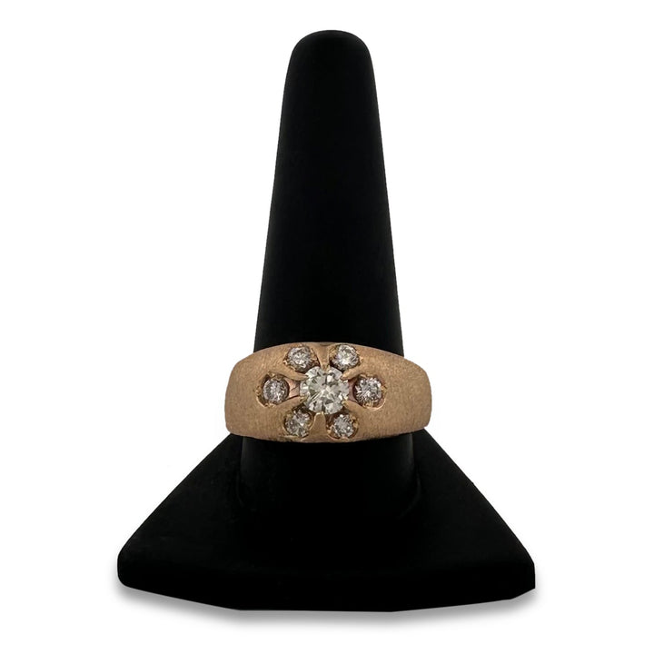 1.23ctw Round Brilliant Natural Diamond Men's Cluster Ring in 14k Yellow Gold