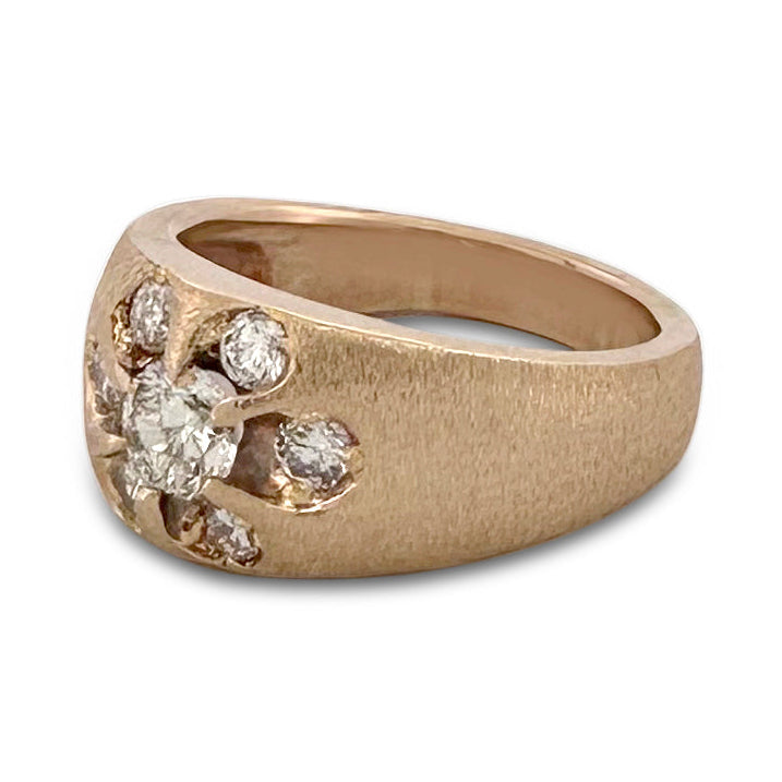 1.23ctw Round Brilliant Natural Diamond Men's Cluster Ring in 14k Yellow Gold