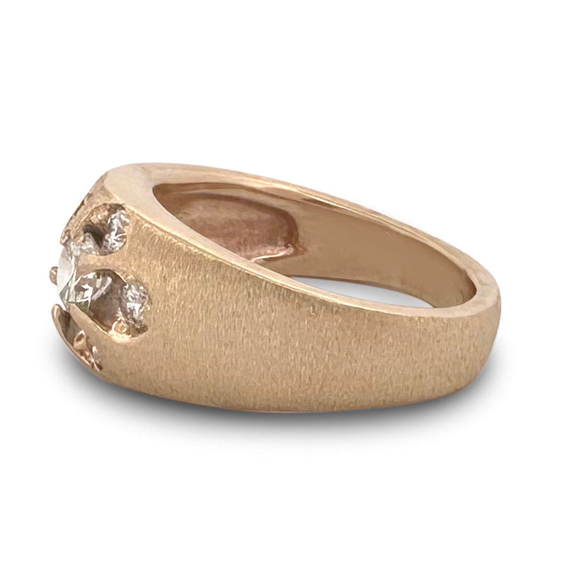 1.23ctw Round Brilliant Natural Diamond Men's Cluster Ring in 14k Yellow Gold