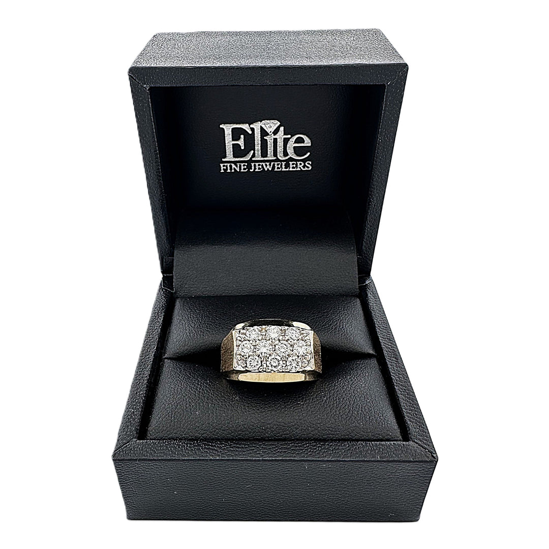 1ctw Round Brilliant Natural Diamond Men's 3-Row Ring in 14k Two-Tone Gold