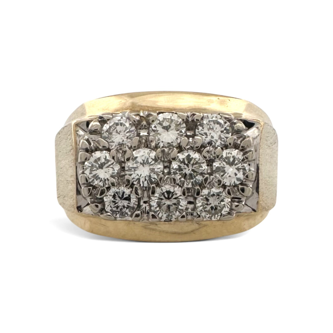 1ctw Round Brilliant Natural Diamond Men's 3-Row Ring in 14k Two-Tone Gold
