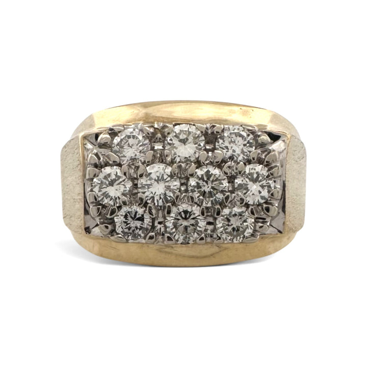 1ctw Round Brilliant Natural Diamond Men's 3-Row Ring in 14k Two-Tone Gold