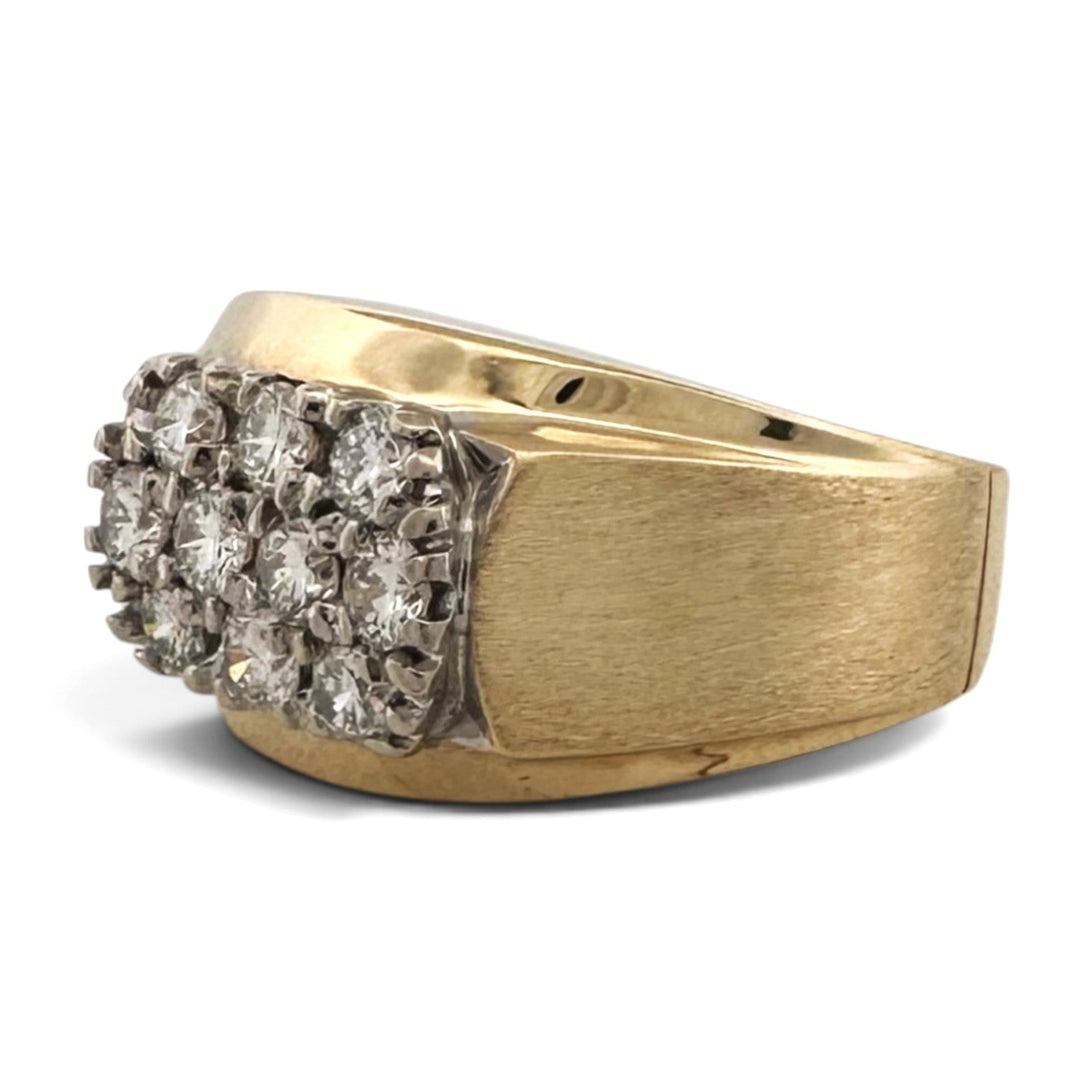 1ctw Round Brilliant Natural Diamond Men's 3-Row Ring in 14k Two-Tone Gold