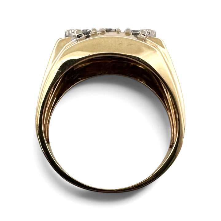 1ctw Round Brilliant Natural Diamond Men's 3-Row Ring in 14k Two-Tone Gold