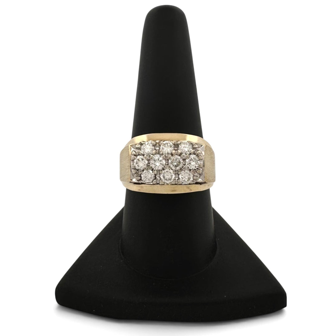1ctw Round Brilliant Natural Diamond Men's 3-Row Ring in 14k Two-Tone Gold