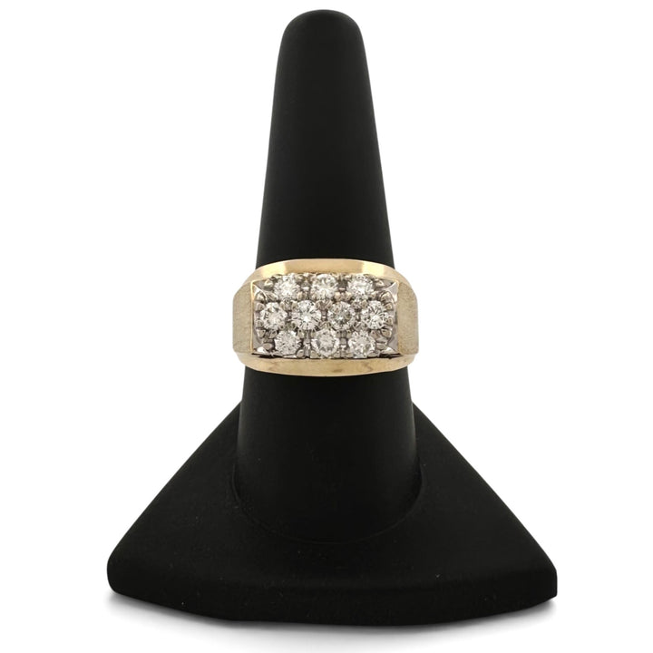 1ctw Round Brilliant Natural Diamond Men's 3-Row Ring in 14k Two-Tone Gold