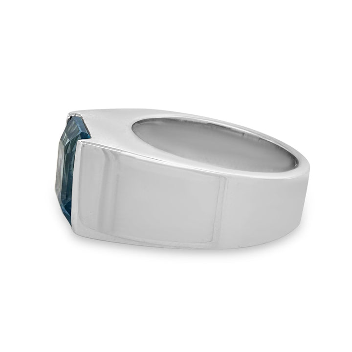 Emerald-Cut Blue Topaz Cocktail Ring in 18k White Gold