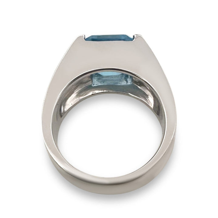 Emerald-Cut Blue Topaz Cocktail Ring in 18k White Gold
