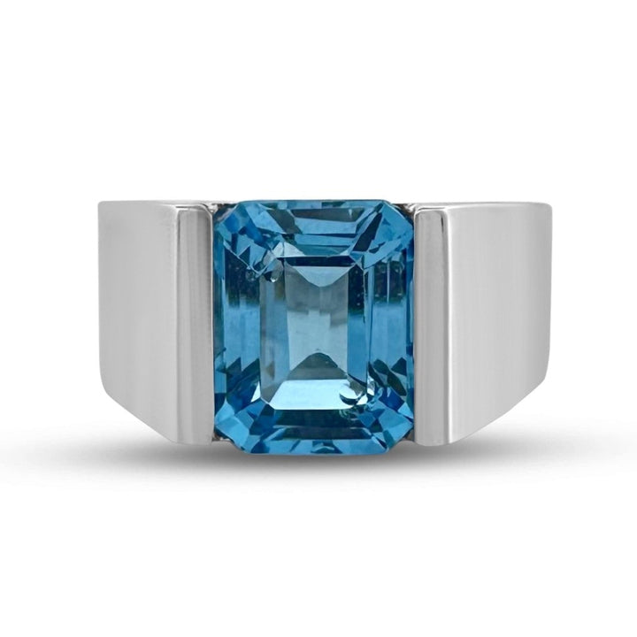 Emerald-Cut Blue Topaz Cocktail Ring in 18k White Gold