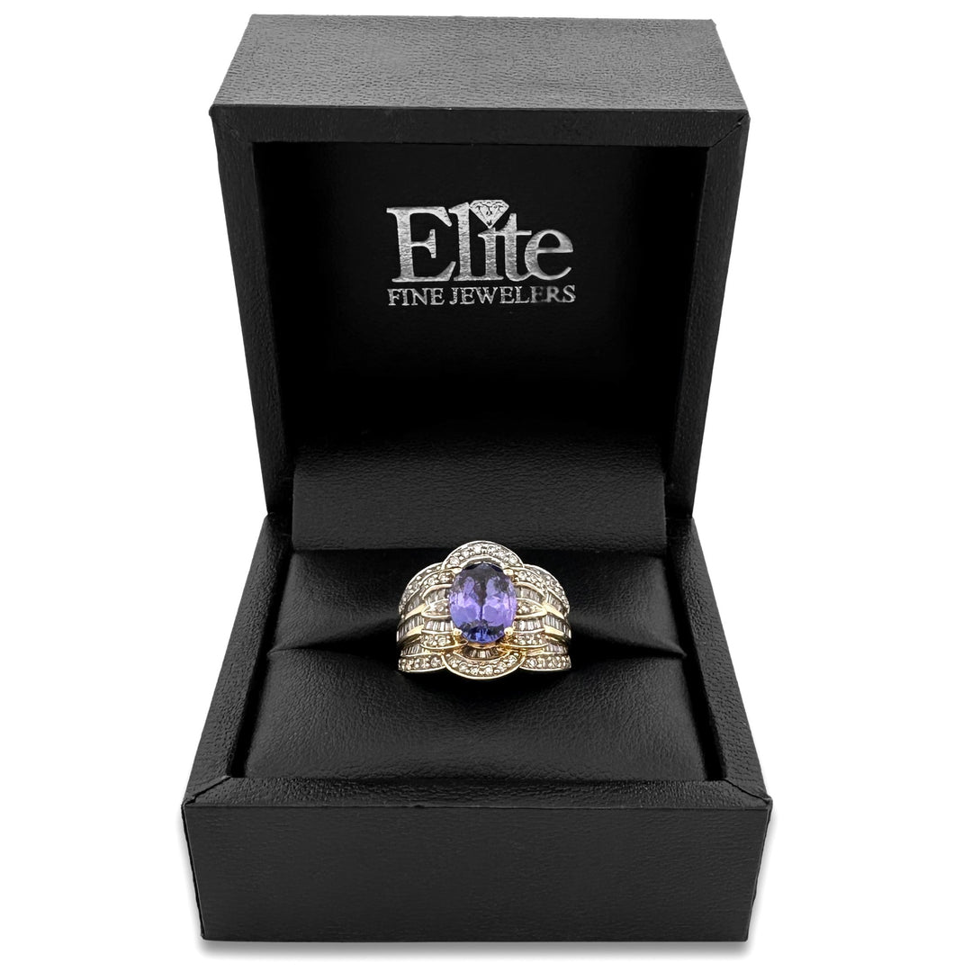 Oval Tanzanite & Natural Diamond Cocktail Ring in 18k Yellow Gold