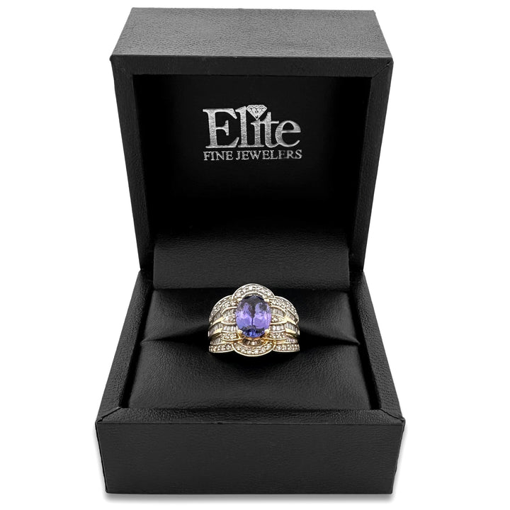 Oval Tanzanite & Natural Diamond Cocktail Ring in 18k Yellow Gold