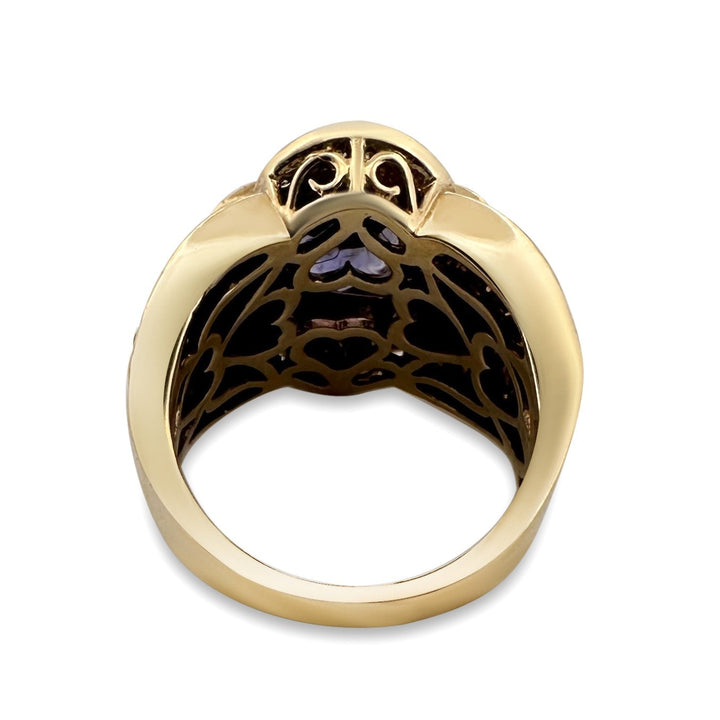 Oval Tanzanite & Natural Diamond Cocktail Ring in 18k Yellow Gold