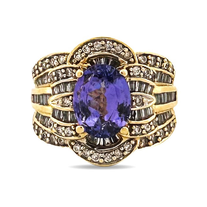 Oval Tanzanite & Natural Diamond Cocktail Ring in 18k Yellow Gold
