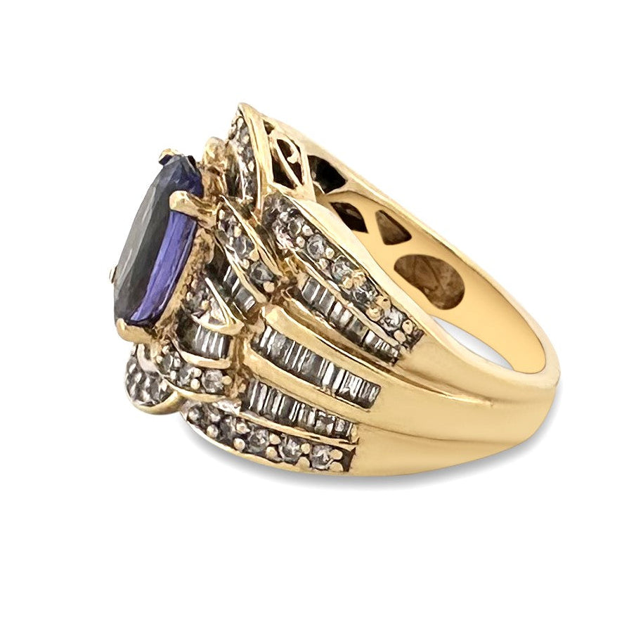 Oval Tanzanite & Natural Diamond Cocktail Ring in 18k Yellow Gold