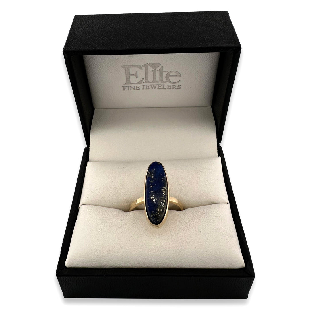 Vintage Oval Lapis Lazuli Tablet Cocktail Ring in 14k Yellow Gold