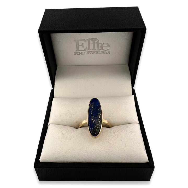 Vintage Oval Lapis Lazuli Tablet Cocktail Ring in 14k Yellow Gold