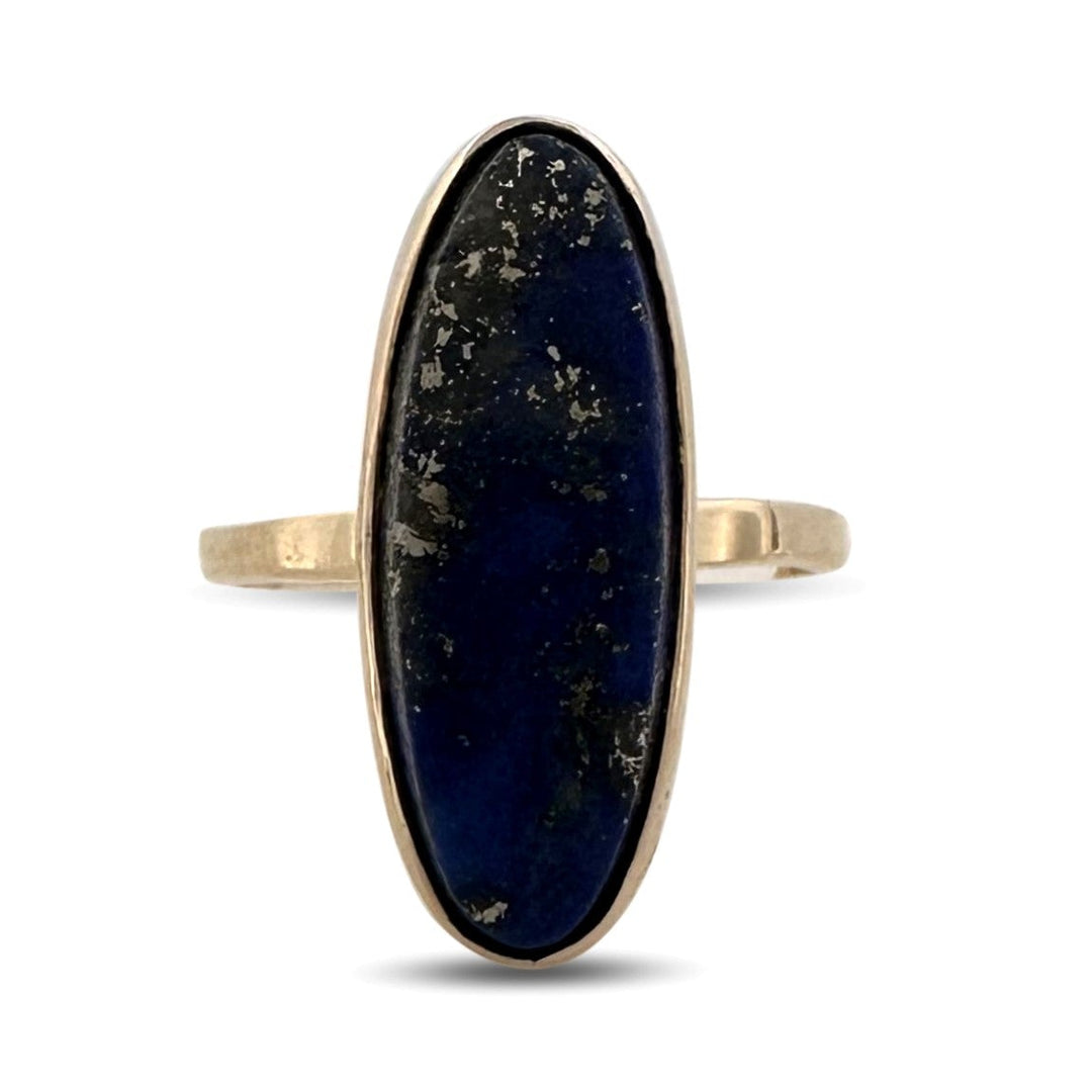 Vintage Oval Lapis Lazuli Tablet Cocktail Ring in 14k Yellow Gold