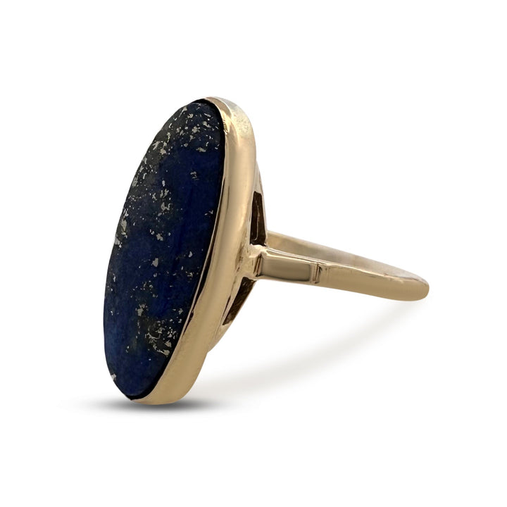 Vintage Oval Lapis Lazuli Tablet Cocktail Ring in 14k Yellow Gold