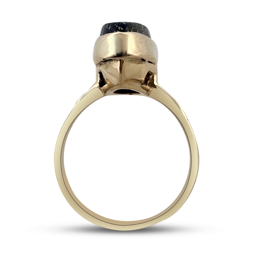 Vintage Oval Lapis Lazuli Tablet Cocktail Ring in 14k Yellow Gold