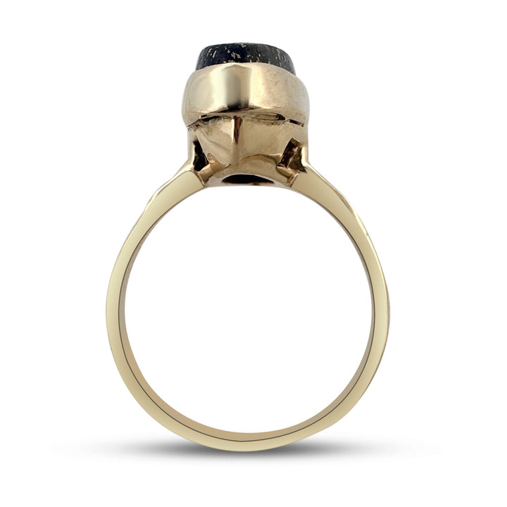 Vintage Oval Lapis Lazuli Tablet Cocktail Ring in 14k Yellow Gold