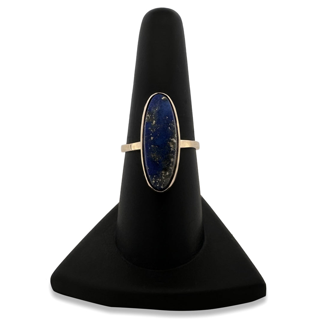 Vintage Oval Lapis Lazuli Tablet Cocktail Ring in 14k Yellow Gold