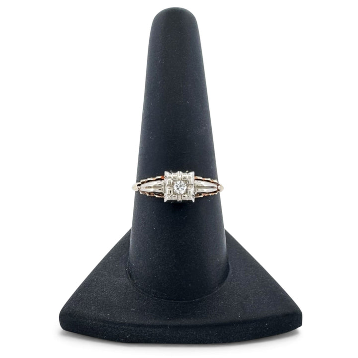 Vintage 0.07ct Old European Cut Natural Diamond Solitaire Engagement Ring in 14k Two-Tone Gold
