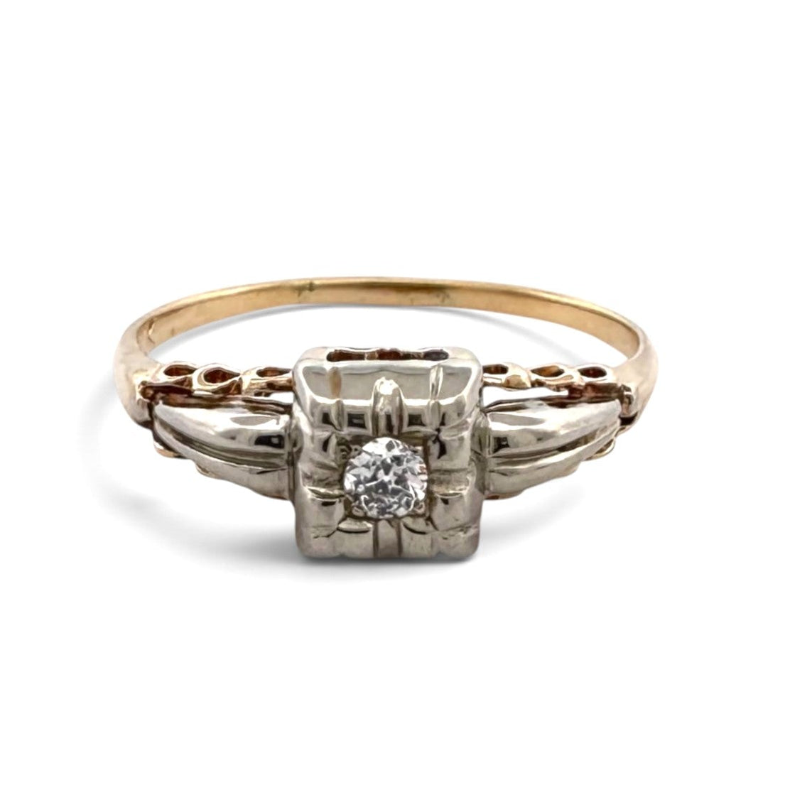 Vintage 0.07ct Old European Cut Natural Diamond Solitaire Engagement Ring in 14k Two-Tone Gold