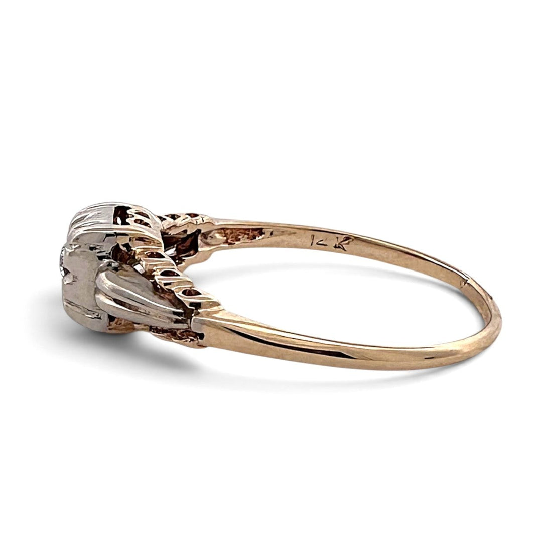 Vintage 0.07ct Old European Cut Natural Diamond Solitaire Engagement Ring in 14k Two-Tone Gold
