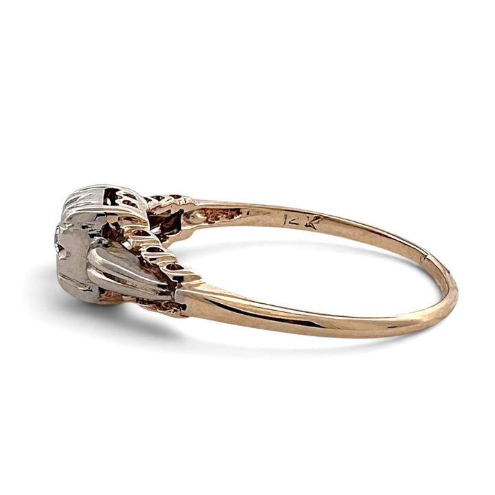 Vintage 0.07ct Old European Cut Natural Diamond Solitaire Engagement Ring in 14k Two-Tone Gold