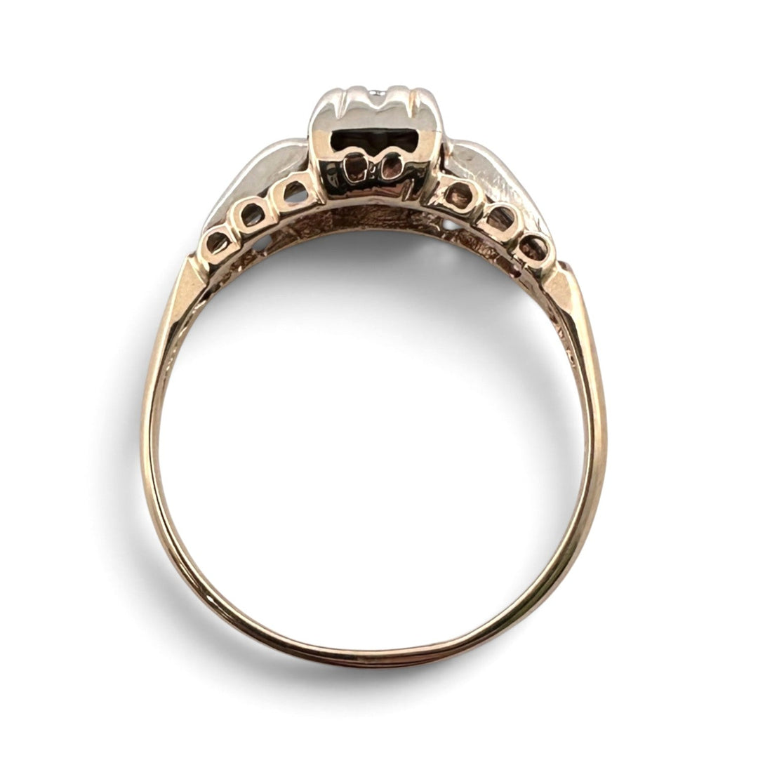 Vintage 0.07ct Old European Cut Natural Diamond Solitaire Engagement Ring in 14k Two-Tone Gold