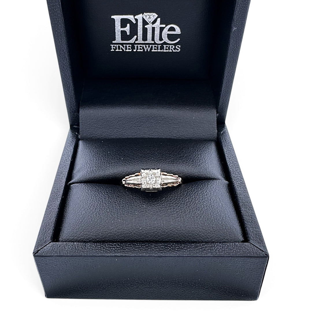Vintage 0.07ct Old European Cut Natural Diamond Solitaire Engagement Ring in 14k Two-Tone Gold