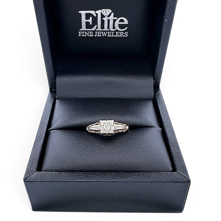 Vintage 0.07ct Old European Cut Natural Diamond Solitaire Engagement Ring in 14k Two-Tone Gold