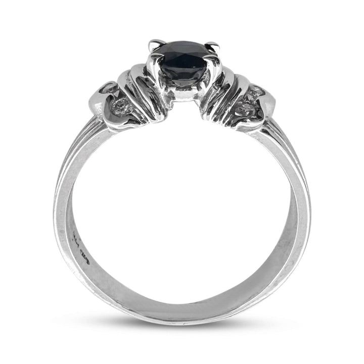 Oval Blue Sapphire & Round Brilliant Diamond Cocktail Ring in 14k White Gold