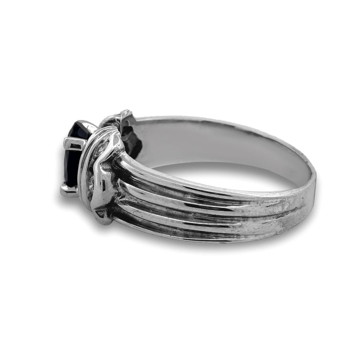 Oval Blue Sapphire & Round Brilliant Diamond Cocktail Ring in 14k White Gold