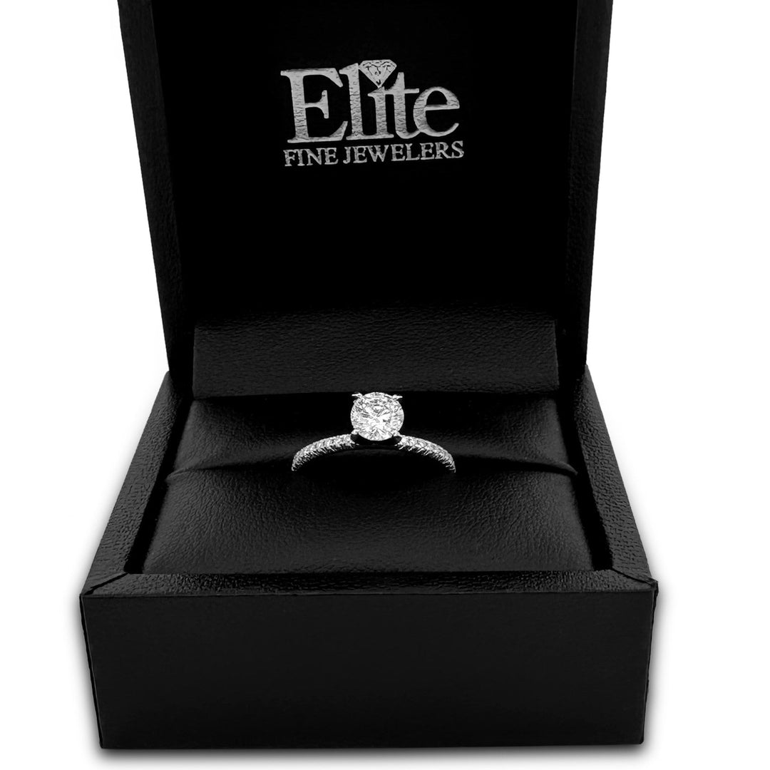 GIA Graded 0.71ct Round Modified Brilliant Center Natural Diamond Engagement Ring in 18k White Gold