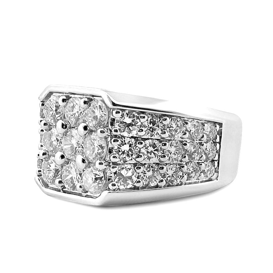 2.98ctw Round Brilliant Natural Diamond Men's Ring in 14k White Gold
